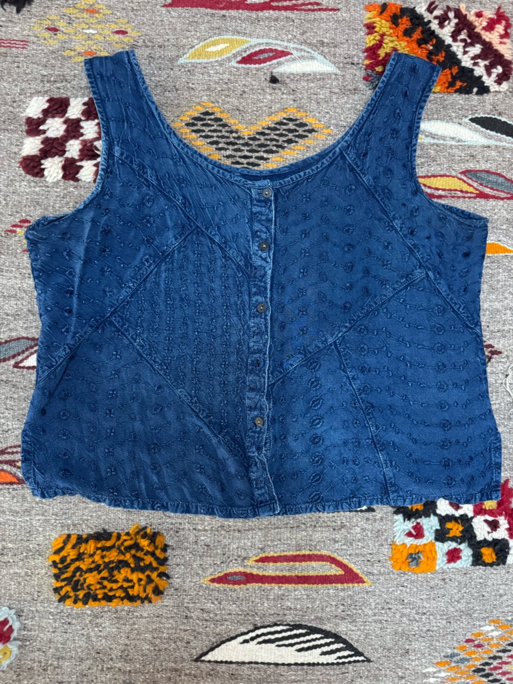 Cute Boxy Blue Button-Front Tank Top